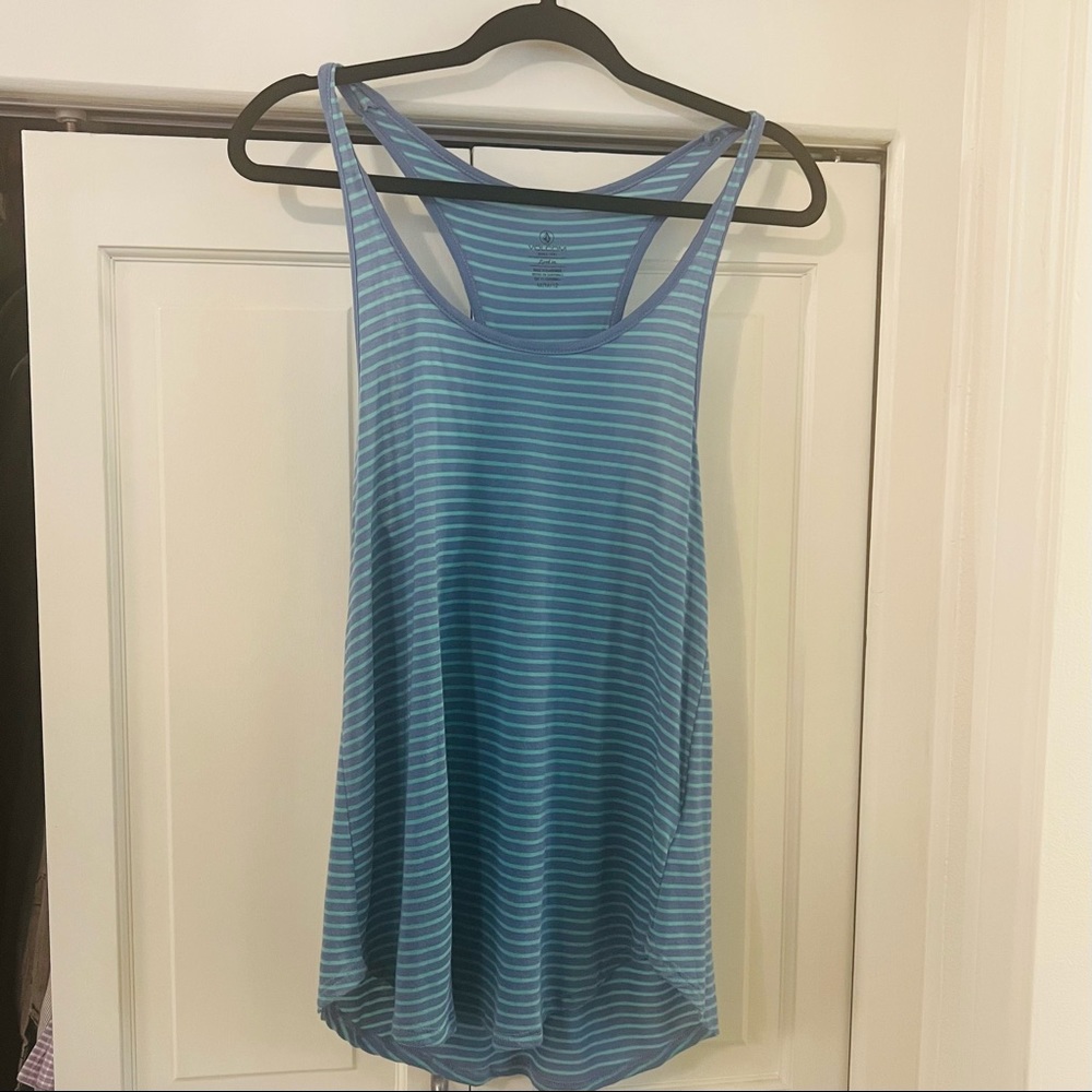 Volcom tank top, turquoise and lavender stripe, brand new with tags.